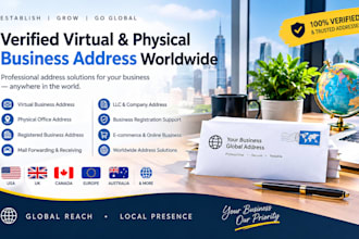 provide verified virtual business address or physical office address worldwide