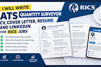 write ats quantity surveyor CV, cover letter, resume and linkedin for rics jobs