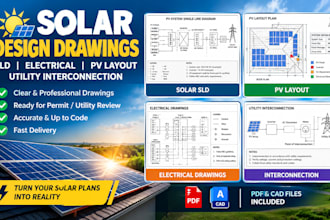design solar pv sld, electrical drawings, pv layout interconnection utility plan
