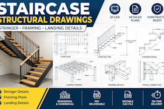 design staircase structural plans, stringer, framing and landing details