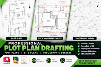 draft site plans, plot plans and topographic survey drawings in cad