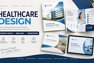 design healthcare company profile, medical brochure, clinic profile and deck