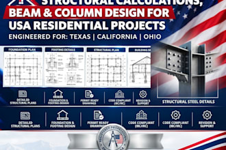 do permit structural calculations, beam column design engineer tx ca oh permit