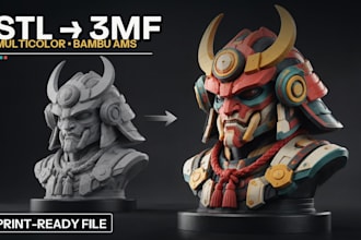 create color 3d printing models, convert stl file to 3mf bambu lab in 24hrs