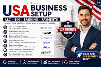 usa llc creation, mercury, stripe, wise, revolut business bank setup with llc