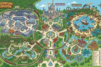 design illustrated theme park map, amusement park, resort map