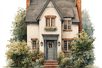 do architectural home building portrait with watercolor