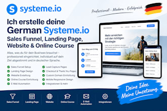 build german systeme io sales funnel, landing page, website and online course