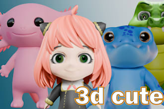 design cute 3d characters, action figures for 3d print professionally