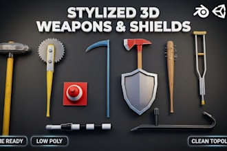 design stylized 3d weapons and shields game ready