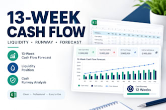 build a 13 week cash flow forecast, liquidity model and cash runway analysis
