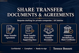 prepare legal shareholder share transfer documents and forms a uk solicitor