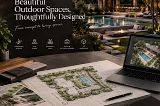 do landscape design, site plans, garden pool, patio, outdoor spaces, 3d modeling