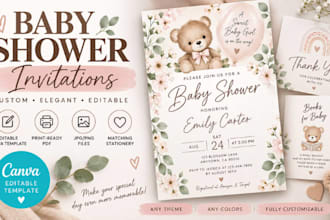 design baby shower invitations and editable canva templates