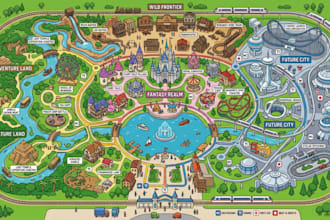 design amusement theme park map, visitor map tourist attraction map