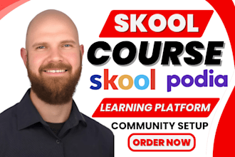 set up skool community classroom, build podia website and online course funnel