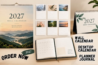 design custom 2027 wall, desk calendar, yearly monthly calendar planner journal