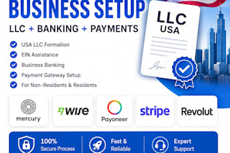 register USA llc, ein, mercury, wise, payoneer and stripe setup