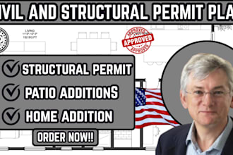 do structural permit drawings, home addition, patio addition, floor plan, ca, mi