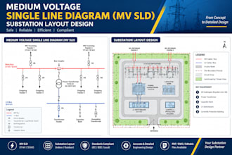 draw medium voltage single line diagram, mv sld, substation layout design