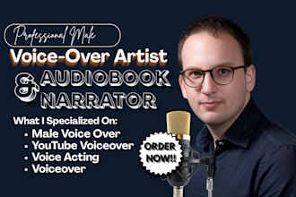 record male voice over for youtube videos character voiceover for audiobook