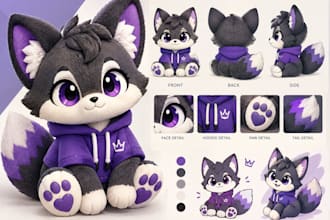 create custom plush character design and stuffed character concept