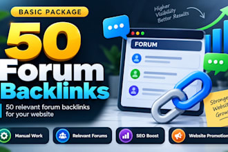 create 50 relevant forum backlinks for SEO