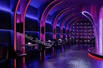 create photorealistic 3d interior rendering for restaurant, bar and club