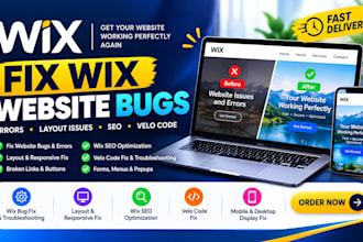 fix wix website bugs, layout issues, errors, SEO and velo code