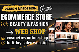 design beauty ecommerce store, cosmetics online shop, and holiday sales website