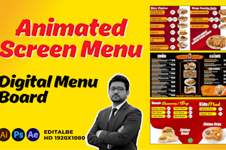 design a professional digital menu board or animated screen menu