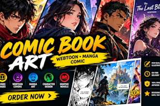 draw comic book illustration, webtoon cover and manga art
