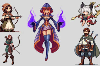 design pixel character animation, pixel sprite, sprite sheet and pixel game asse