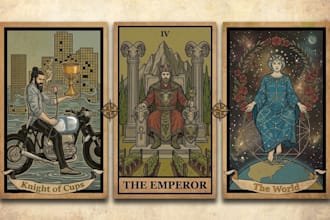 draw custom tarot card, playing card, card game, oracle, or zodiac in any style