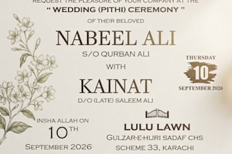 design beautiful urdu, sindhi and english wedding invitation cards