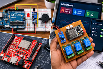 do esp32, arduino programming, pcb design, app and prototyping