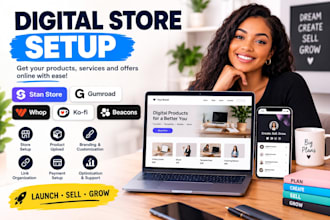set up stan store , gumroad, whop, kofi, beacons ai stan store automation
