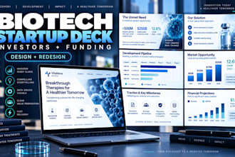 design and redesign biotech startup pitch decks for investors and funding