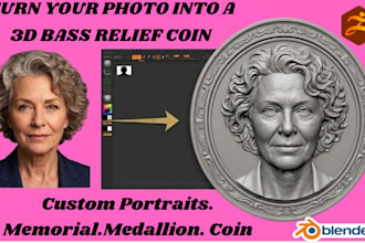 sculpt printable 3d coin, bas relief medallion pendant stl for cnc 3d printing