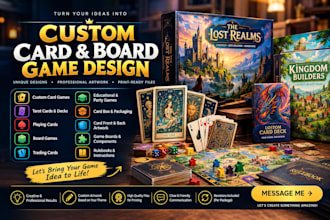 do custom card box design, deck game, tarot card design, board game design