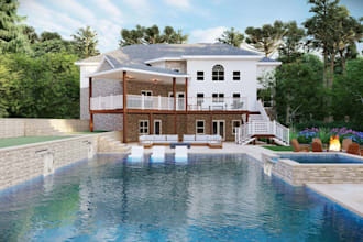 create 3d outdoor pool backyard patio and pergola design