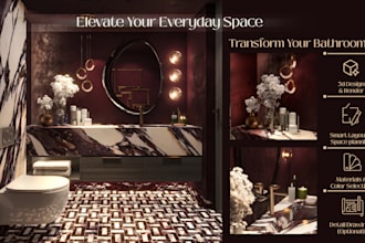 design bathroom interior with 3d renders and layout plan