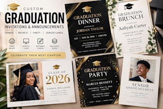 design graduation dinner invitation, brunch invite and senior announcement cards
