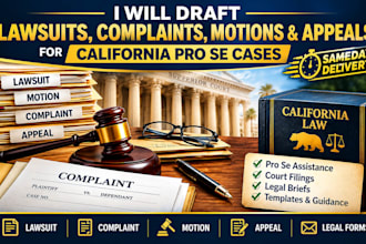 draft lawsuits, complaints, motions and appeals for california pro se cases