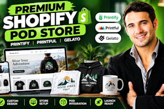 setup a modern print on demand shopify store or shopify pod website