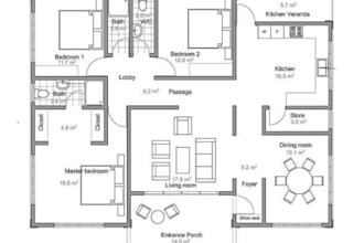 add scaled house furniture layout, appliances and fixtures to empty room space