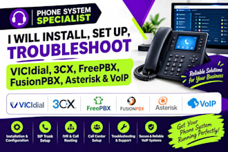 install, setup, troubleshoot vicidial, 3cx, freepbx, fusionpbx, asterisk, voip