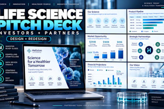 design and redesign life science pitch decks for investors and partners