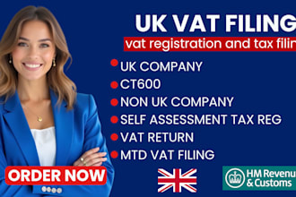 do UK vat registration, vat return, ct600 and hmrc tax filing UK company account