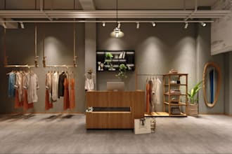 design 3d retail store interior showroom boutique clothing store kiosk shopfront
